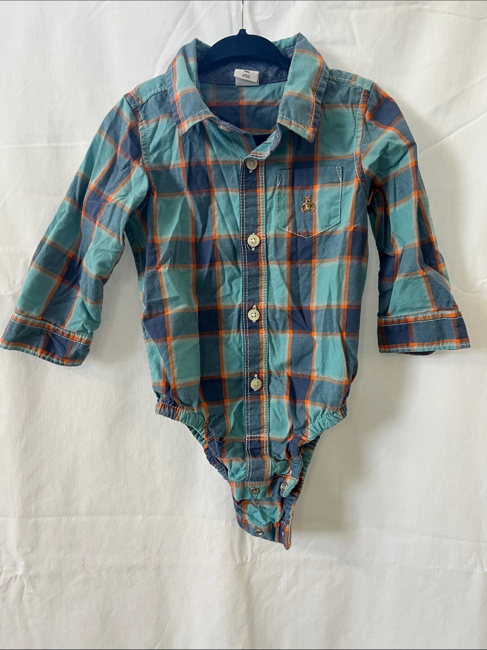 GAP Plaid Button-Front One-Piece Bodysuit - Teal, Navy & Orange